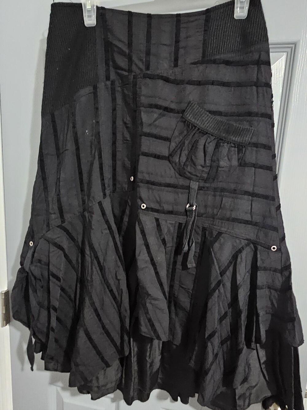 Tricotto Black Striped Tiered High-Low Skirt